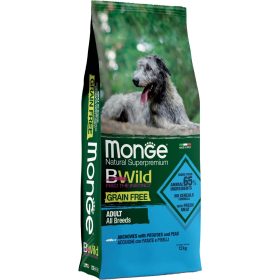   Monge BWild Adult Gabonamentes Száraz Kutyatáp (Szardella, Burgonya és Borsó) - 12 kg