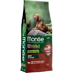   Monge BWild Adult Gabonamentes Száraz Kutyatáp (Bárány, Burgonya és Borsó) - 12 kg