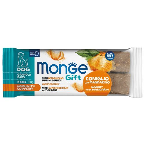 Monge GIFT Immunrendszer Erősítő Gyümölcsös és Gabonás Szelet Monoprotein Jutalomfalat Kutyáknak (Nyúl és Mandarin) - 120 g