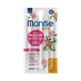  Monge GIFT Bőr- és Szőrápoló Puha Rúd Monoprotein Jutalomfalat Macskáknak (Tőkehal és Lóhere) - 15 g
