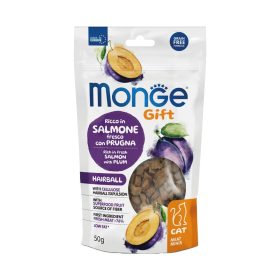   Monge GIFT Hairball Húsos Mini Monoprotein Jutalomfalat Macskáknak (Lazac és Szilva) - 50 g