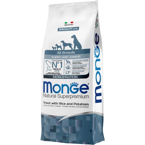 Monge Breeders Speciality Line Puppy & Junior Monoprotein Száraz Kutyatáp (Pisztráng, Rizs és Burgonya) - 15 kg