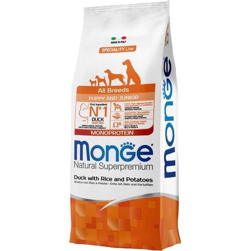 Monge Breeders Speciality Line Puppy & Junior Monoprotein Száraz Kutyatáp (Kacsa, Rizs és Burgonya) - 15 kg