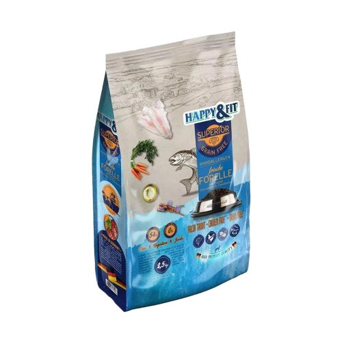 Happy&Fit Superior Gabonamentes Hipoallergén Száraz Kutyatáp (Friss Pisztráng, Halolaj, Glüközamin és Kondroitin) - 2,5 kg