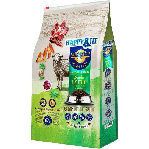 Happy&Fit Superior Gabonamentes Hipoallergén Száraz Kutyatáp (Friss Bárány, Édesburgonya és Gyógynövények) - 10 kg
