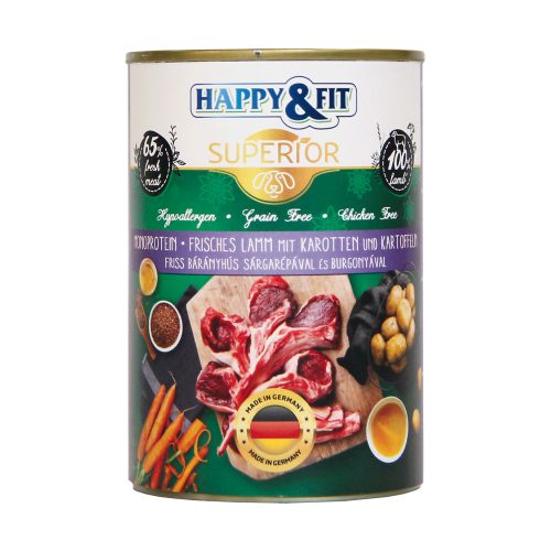 Happy&Fit Superior Konzerv Kutyáknak (Friss Bárányhús, Sárgarépa és Burgonya) -  400 g