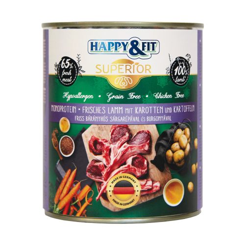 Happy&Fit Superior Konzerv Kutyáknak (Friss Bárányhús, Sárgarépa és Burgonya) -  800 g