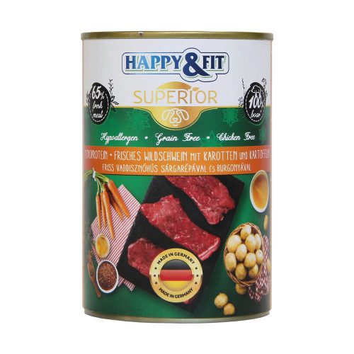 Happy&Fit Superior Konzerv Kutyáknak (Vaddisznó, Sárgarépa és Burgonya) -  400 g
