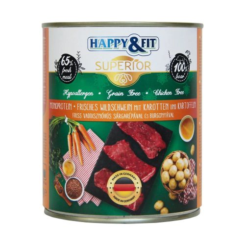 Happy&Fit Superior Konzerv Kutyáknak (Friss Vaddisznó, Sárgarépa és Burgonya) -  800 g