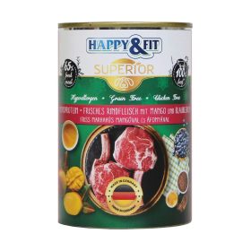   Happy&Fit Superior Konzerv Kutyáknak (Friss Marha, Mangó és Áfonya) -  400 g
