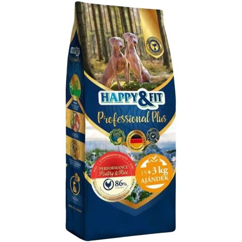 Happy&Fit Professional Plus Performance Száraz Kutyatáp (Baromfi és Rizs) - 18 kg