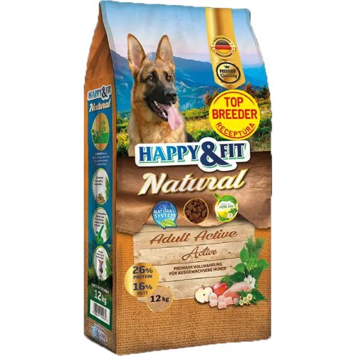 Happy&Fit Natural Adult Active Száraz Kutyatáp - 12 kg