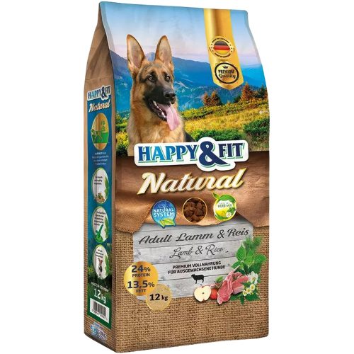 Happy&Fit Natural Adult Száraz Kutyatáp (Bárány és Rizs) - 12 kg