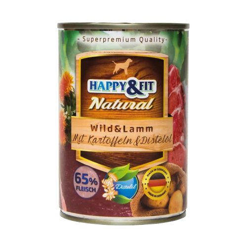 Happy&Fit Natural Konzerv Kutyáknak (Vad, Bárány, Burgonya és Sáfrányolaj) - 400 g
