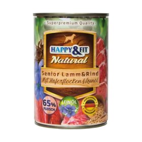   Happy&Fit Natural Senior Konzerv Kutyáknak (Bárány, Marha, Zabliszt és Lenmagolaj) - 400 g