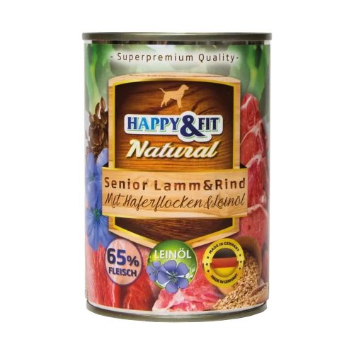 Happy&Fit Natural Senior Konzerv Kutyáknak (Bárány, Marha, Zabliszt és Lenmagolaj) - 400 g