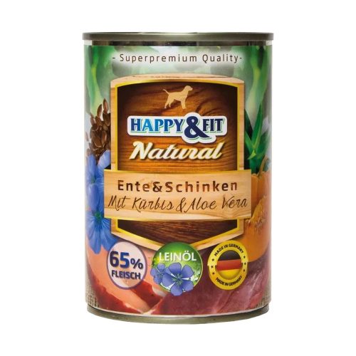 Happy&Fit Natural Konzerv Kutyáknak (Kacsa, Sonka, Sütőtök és Aloe vera) - 400 g