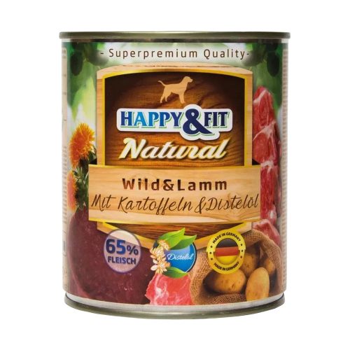 Happy&Fit Natural Konzerv Kutyáknak (Vad, Bárány, Burgonya és Sáfrányolaj) - 800 g