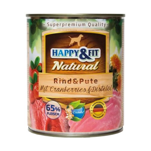 Happy&Fit Natural Konzerv Kutyáknak (Marha, Pulyka, Áfonya és Sáfrányolaj) - 800 g