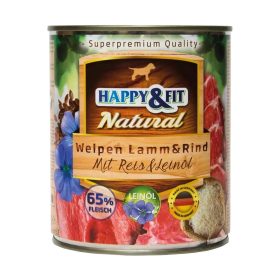   Happy&Fit Natural Junior Konzerv Kutyáknak (Bárány, Marha, Rizs és Lenmagolaj) - 800 g