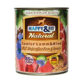   Happy&Fit Natural Senior Konzerv Kutyáknak (Bárány, Marha, Zabliszt és Lenmagolaj) - 800 g