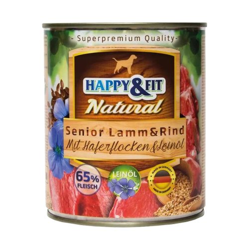 Happy&Fit Natural Senior Konzerv Kutyáknak (Bárány, Marha, Zabliszt és Lenmagolaj) - 800 g