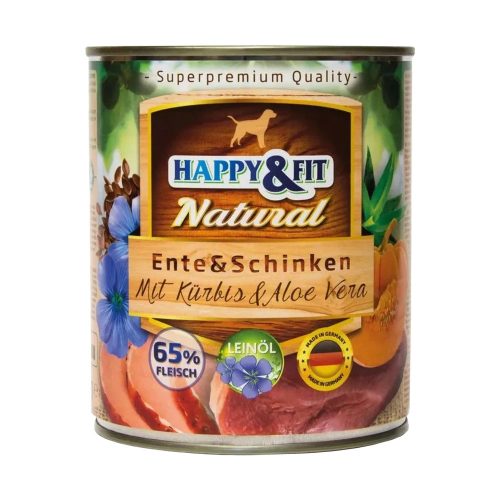 Happy&Fit Natural Konzerv Kutyáknak (Kacsa, Sonka, Sütőtök és Aloe vera) - 800 g