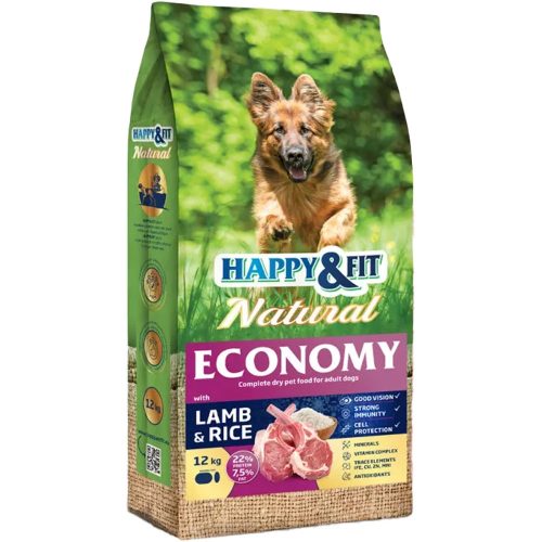 Happy&Fit Natural Economy Adult Száraz Kutyatáp (Bárány és Rizs) - 12 kg