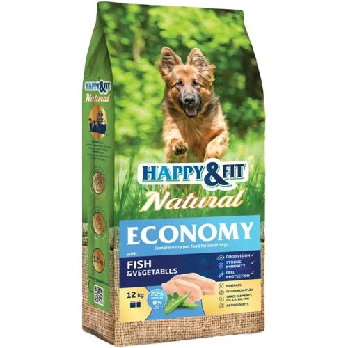 Happy&Fit Natural Economy Adult Száraz Kutyatáp (Hal és Zöldségek) - 12 kg