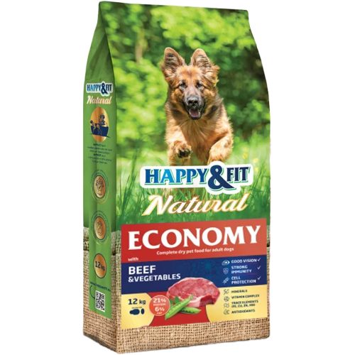 Happy&Fit Natural Economy Adult Száraz Kutyatáp (Marha, Baromfi és Zöldségek) - 12 kg