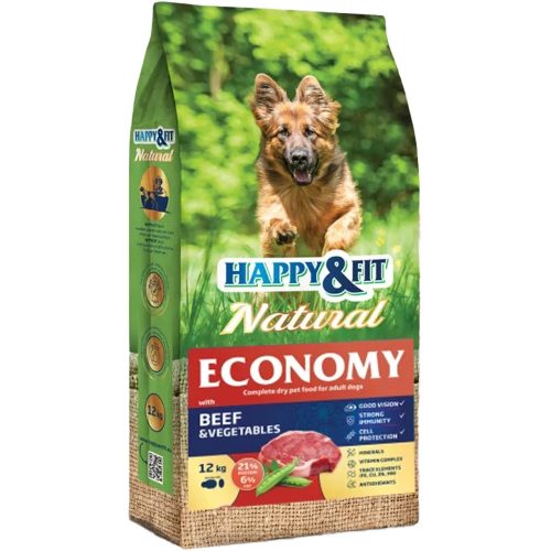 Happy&Fit Natural Economy Adult Száraz Kutyatáp (Marha, Baromfi és Zöldségek) - 12 kg