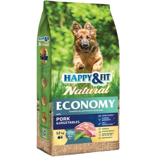 Happy&Fit Natural Economy Adult Száraz Kutyatáp (Sertés és Zöldségek) - 12 kg