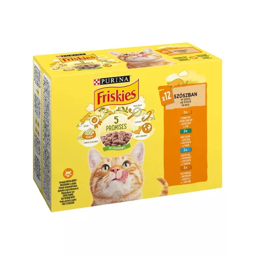 Friskies Nedves Macskaeledel Szószban (Csirke, Kacsa, Lazac, Pulyka) - 12x85 g