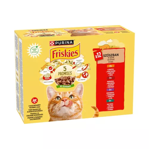 Friskies Nedves Macskaeledel Szószban (Csirke, Marha, Bárány, Kacsa) - 12x85 g