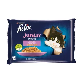   Felix Fantastic Junior Nedves Macskaeledel Aszpikban (Csirke és Lazac) - 4x85 g