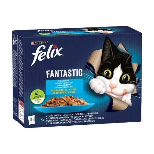 Felix Fantastic Halas Válogatás Nedves Macskaeledel Aszpikban - 12x85 g