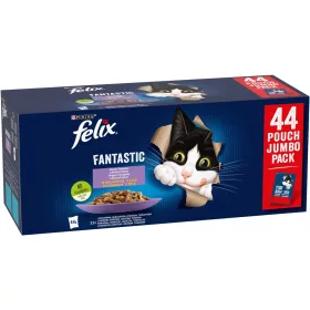   Felix Fantastic Vegyes Válogatás Nedves Macskaeledel Aszpikban (Marha, Csirke, Lazac, Tonhal) - 44x85 g