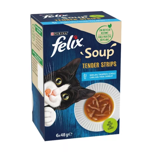 Felix Soup Tender Strips Halas Válogatás Nedves Macskaeledel Szószban Falatkákkal - 6x48 g