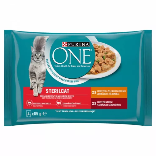 Purina One Sterilcat Nedves Macskaeledel (Csirke és Zöldbab) - 4x85 g