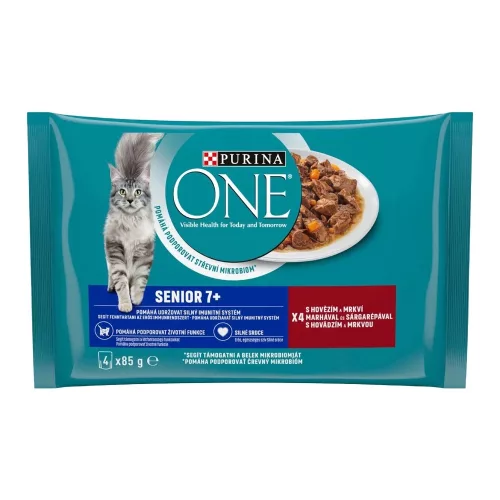 Purina One Senior Nedves Macskaeledel (Marha és Sárgarépa) - 4x85 g