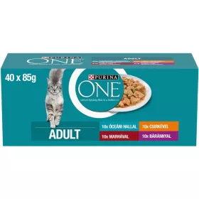   Purina One Adult Nedves Macskaeledel Szószban (Csirke, Marha, Bárány, és Tengeri hal) - 40x85 g