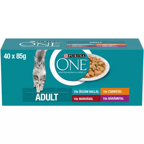 Purina One Adult Nedves Macskaeledel Szószban (Csirke, Marha, Bárány, és Tengeri hal) - 40x85 g