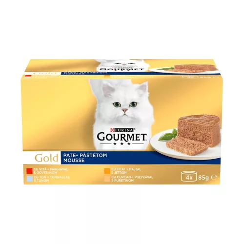 Gourmet Gold Nedves Macskaeledel Pástétom (Marha, Máj, Tonhal, Pulyka) - 4x85 g