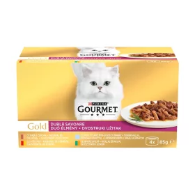   Gourmet Gold Duó Élmény Nedves Macskaeledel (Kacsa és Pulyka, Tengeri hal és Spenót, Marha és Csirke, Nyúl és Máj) - 4x85 g