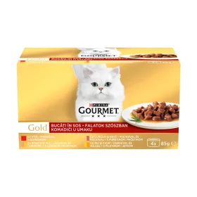   Gourmet Gold Falatok Nedves Macskaeledel Szószban (Marha, Pulyka és Kacsa, Lazac és Csirke, Csirke és Máj) - 4x85 g