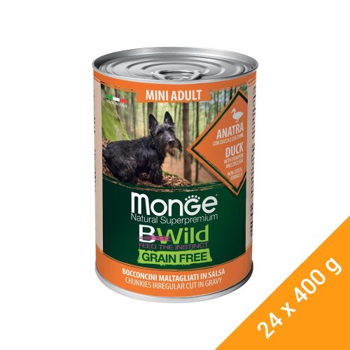 Monge BWild Mini Adult Gabonamentes Konzerv Kutyáknak (Kacsa, Sütőtök és Cukkini) - 24x400 g