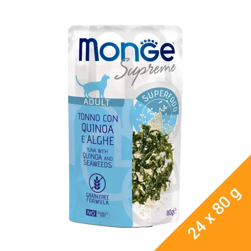 Monge Supreme Adult Alutasakos Macskaeledel (Tonhal, Quinoa és Tengeri Algák) - 24x80 g