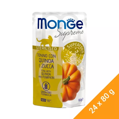 Monge Supreme Steril Alutasakos Macskaeledel (Tonhal, Quinoa és Sütőtök) - 24x80 g