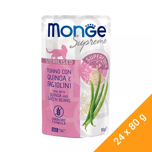 Monge Supreme Steril Alutasakos Macskaeledel (Tonhal, Quinoa és Borsó) - 24x80 g