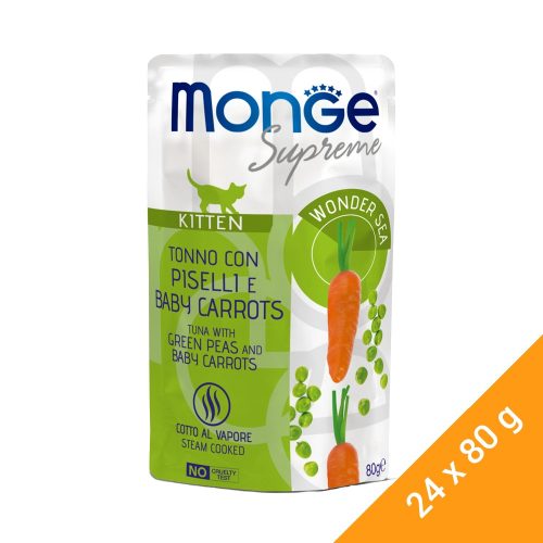 Monge Supreme Kitten Alutasakos Macskaeledel (Tonhal, Borsó és Bébirépa) - 24x80 g